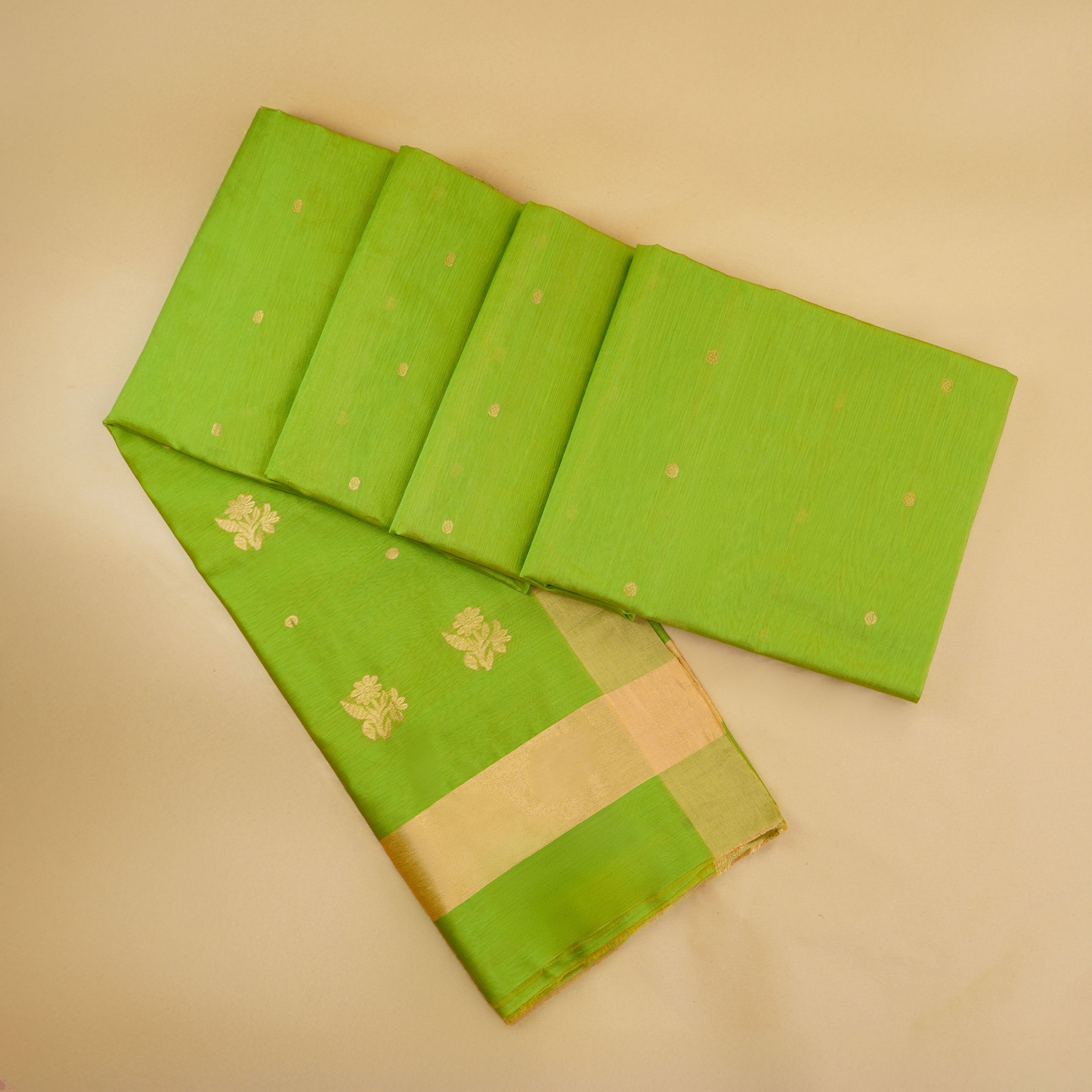 Elegant Parrot Green Color Silk Saree | Cotton Silk Chanderi Saree