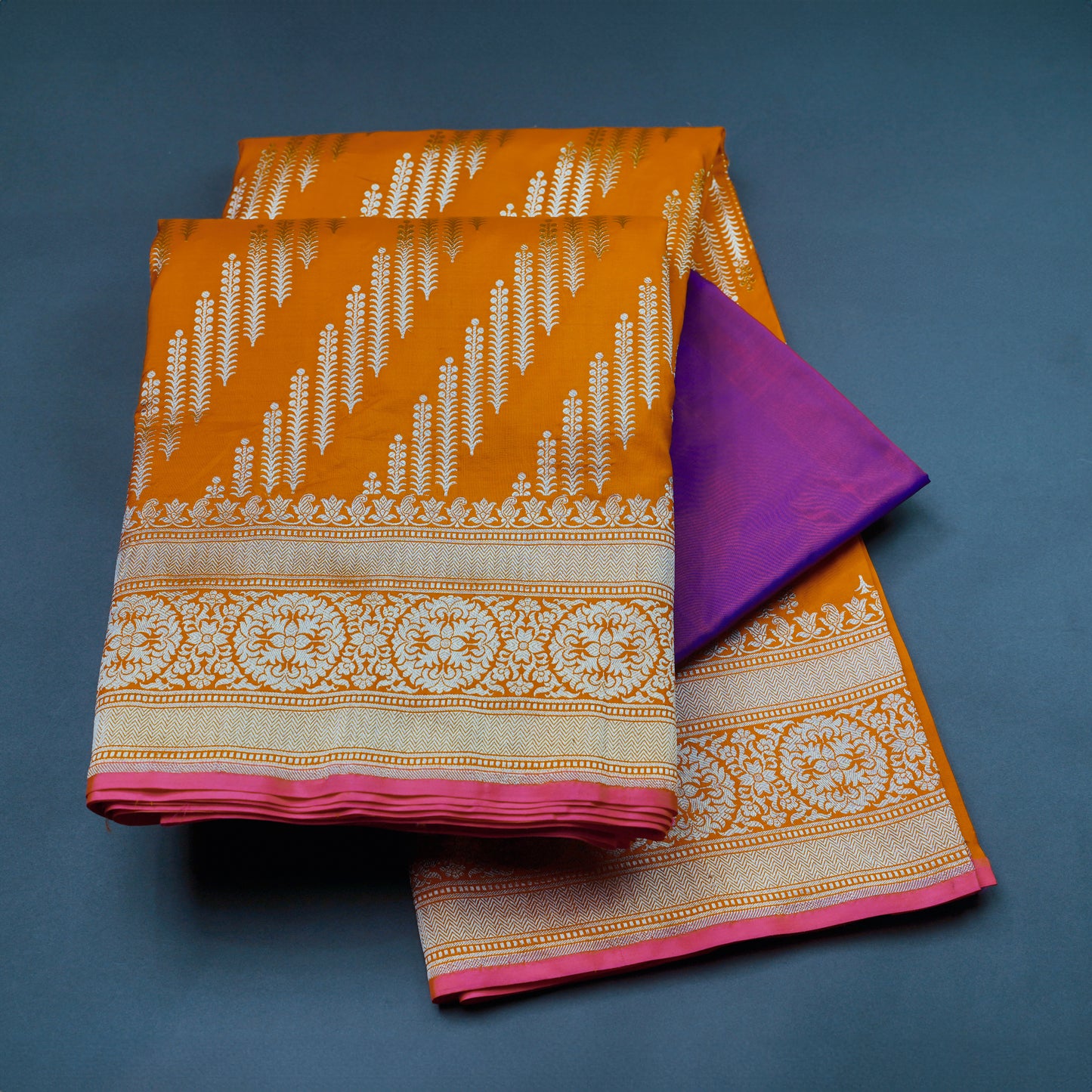 NAVIKA - Orange Banarasi Katan Silk Saree